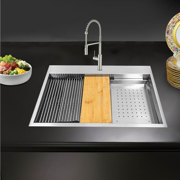 KBFmore 33 Inch Undermount Topmount Workstation Kitchen Sink, Stainless